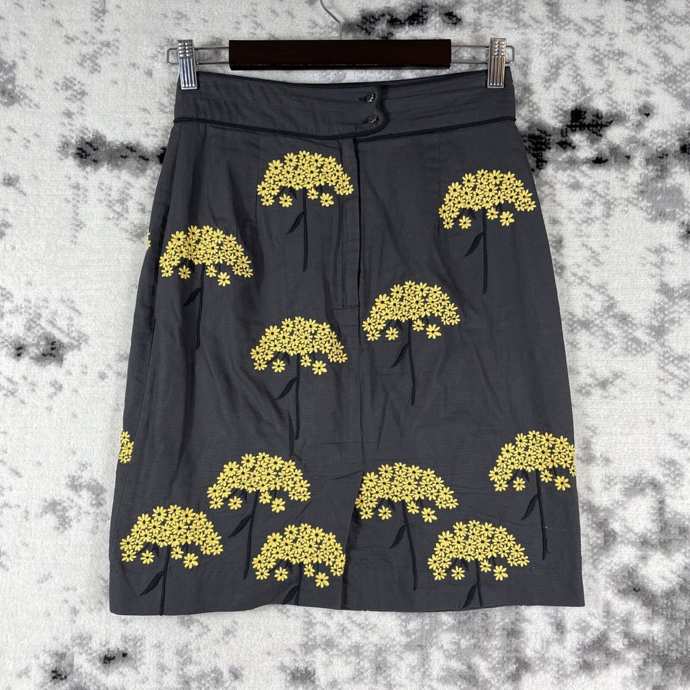 Floreat Skirt Womens Size 2 Floral Embroidered Cotton Casual Double Button
